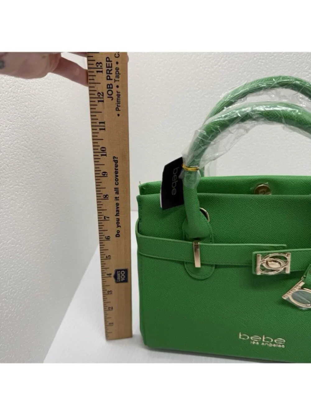 Bebe Evie Satchel Bag 1SZ Bright Green Belted Gold Hardware NWT Top Handle